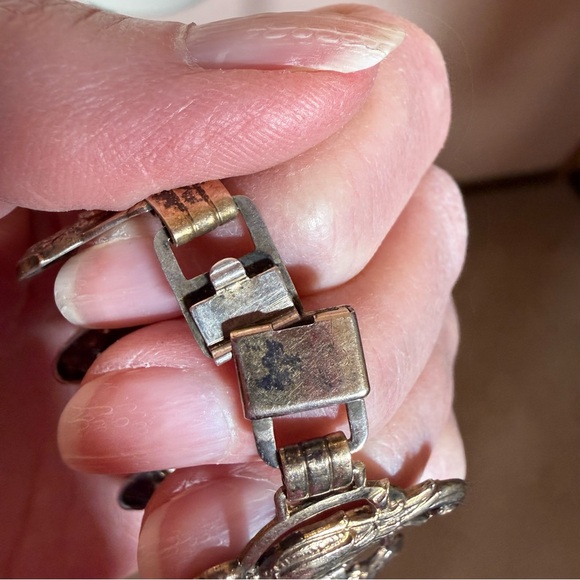 Antique Victorian deco gold vermeil Sterling silver bird parrot wide bracelet - Picture 12 of 17